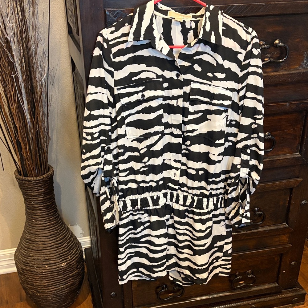Michael Kors Black and White Zebra Print Romper